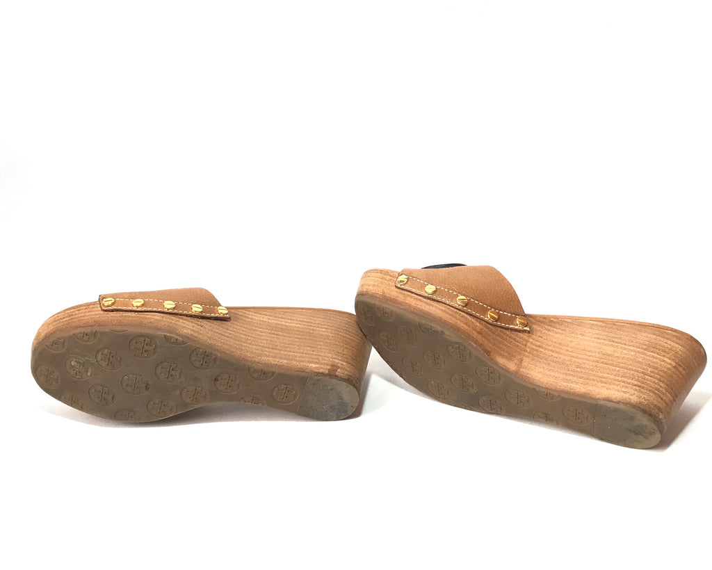 Tory Burch Tan Patti Leather Wedges | Pre Loved |