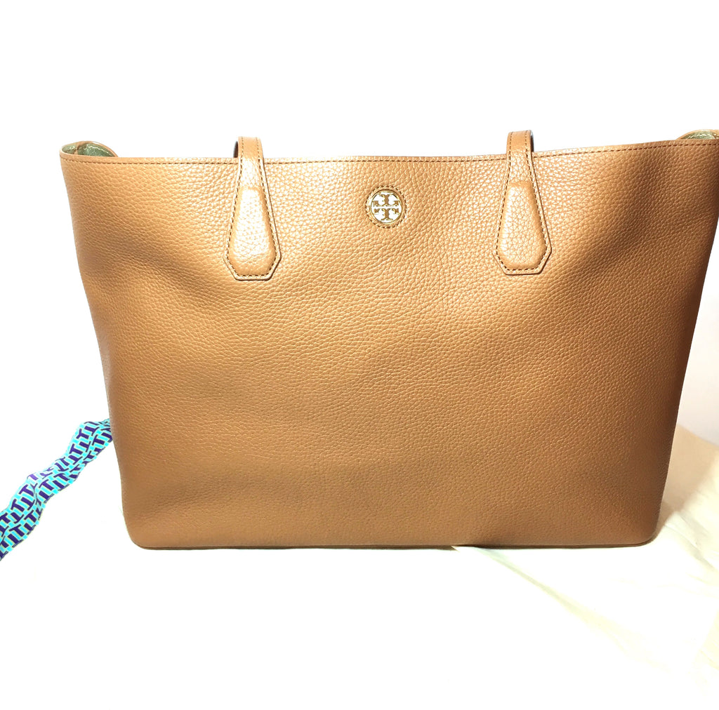 Tory Burch PERRY Tan Pebbled Leather Reversible Tote | Like New |