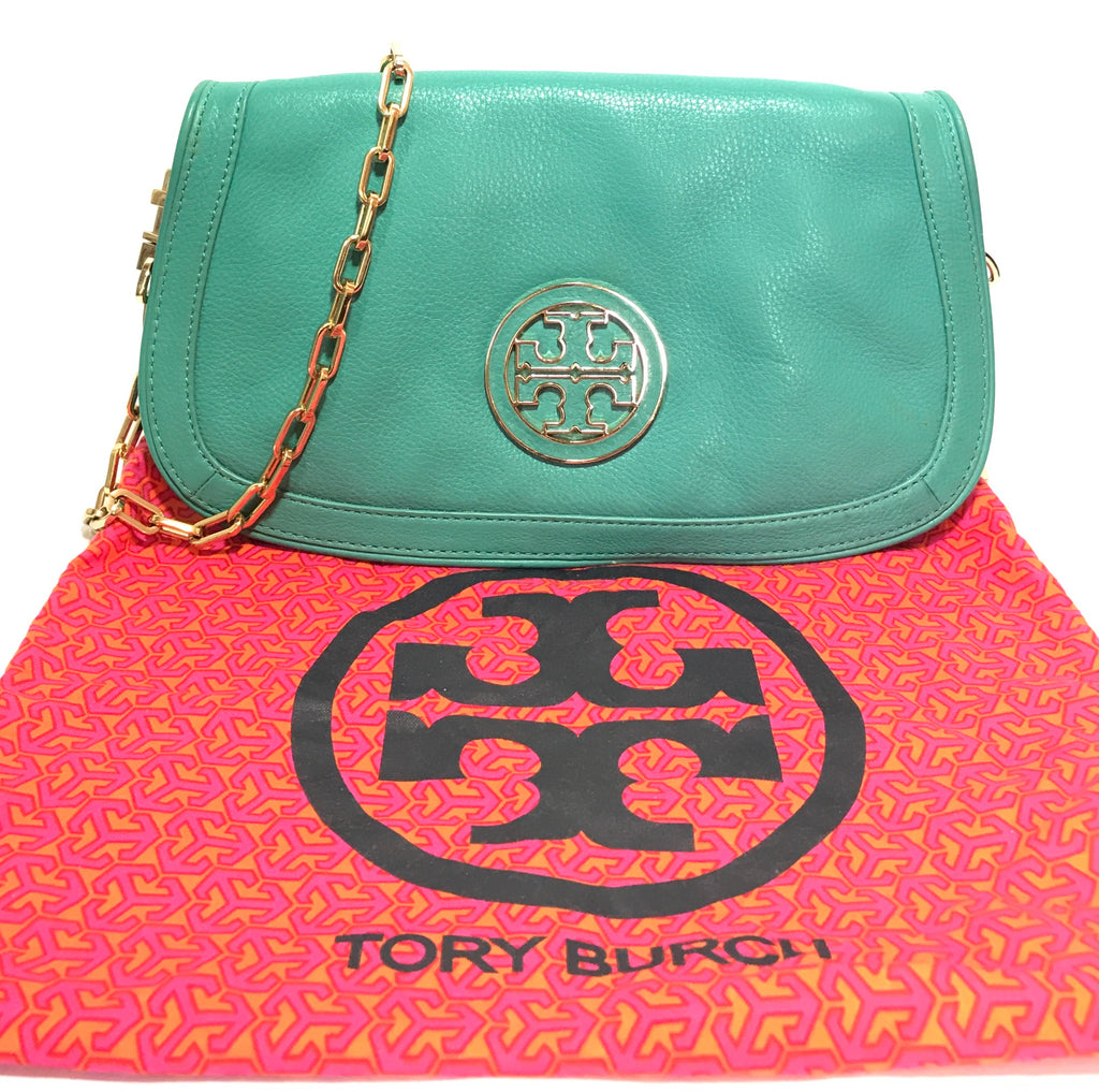 Tory Burch Teal 'AMANDA' Leather Cross Body Bag | Gently Used |