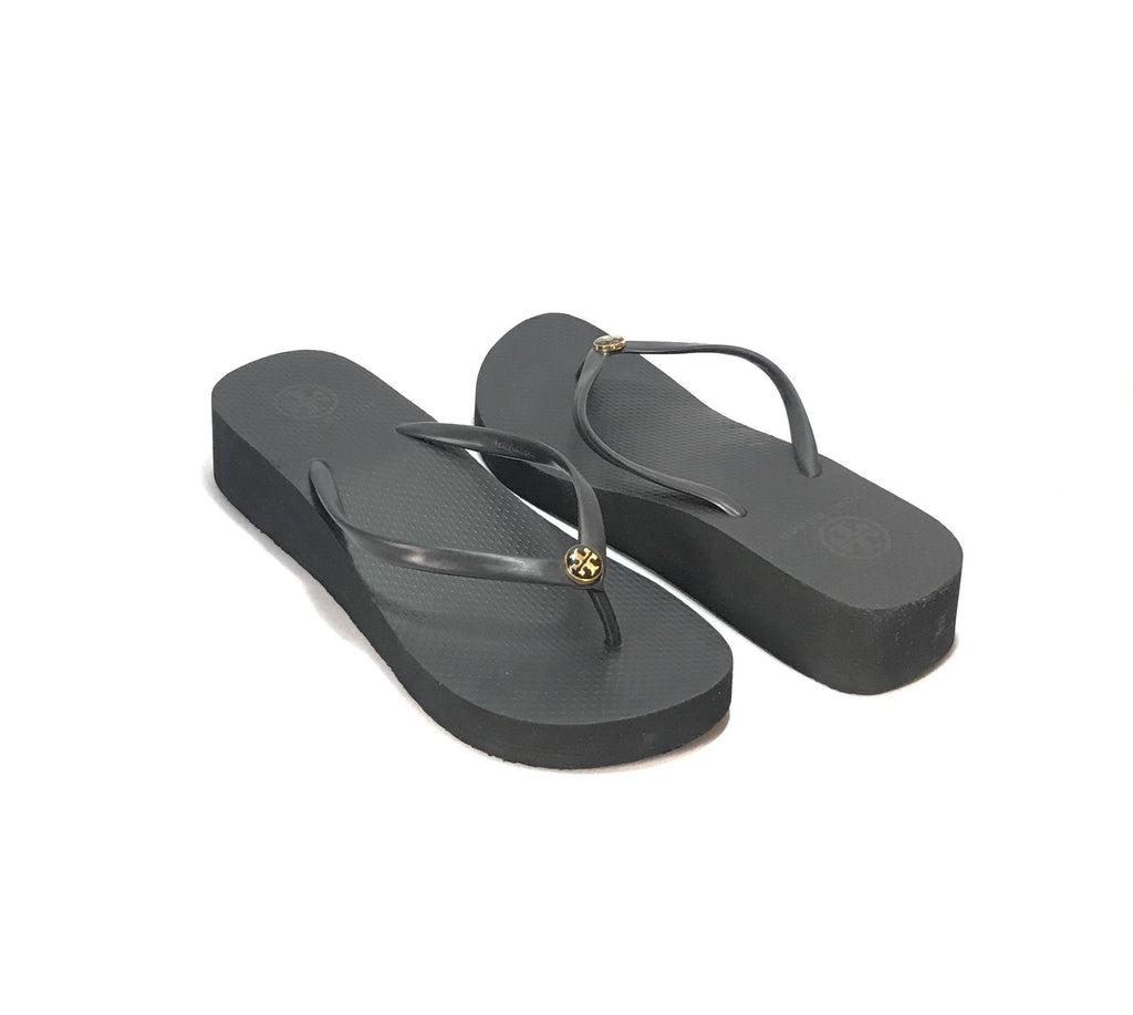 Tory Burch Black Wedge Flip Flops | Gently Used |