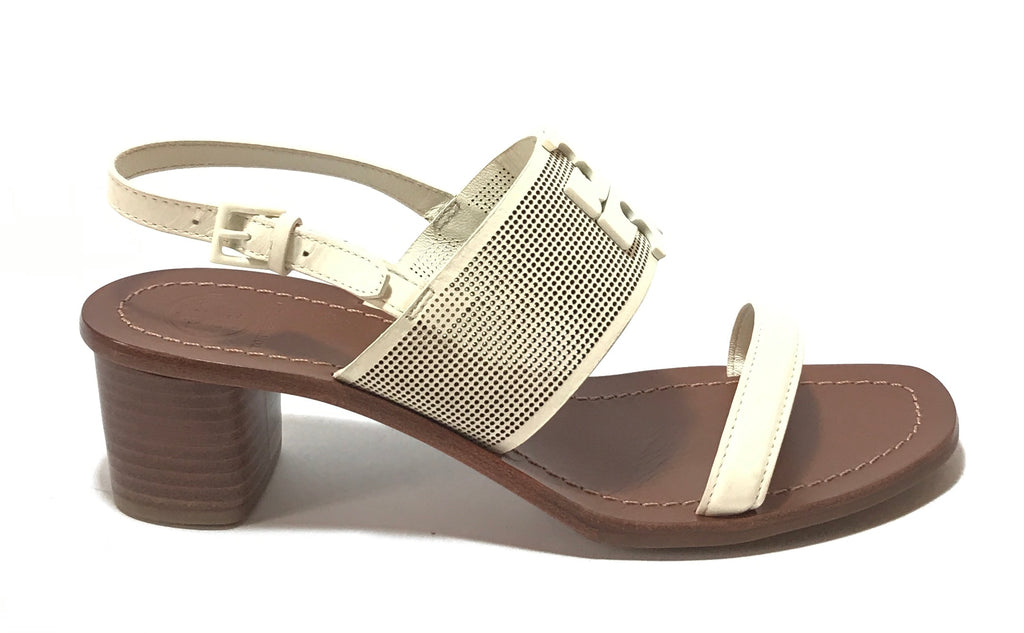 Tory Burch Double Strap White Block Heels | Like New |