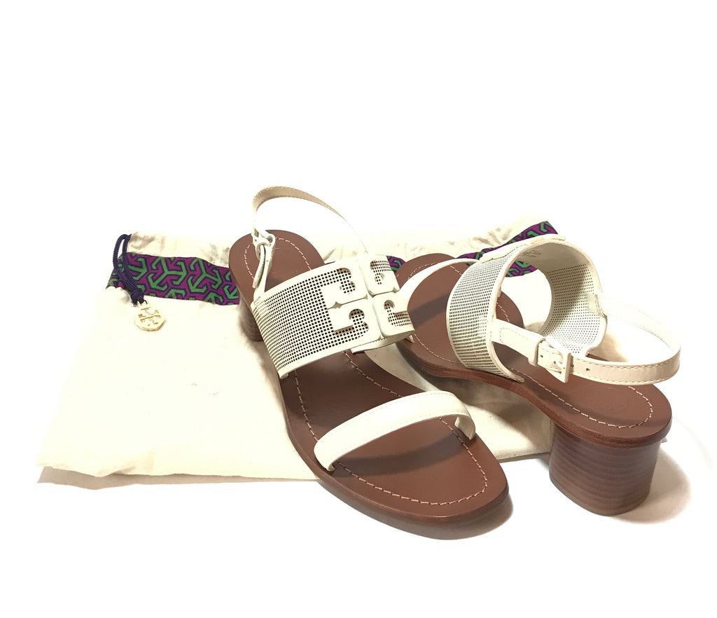 Tory Burch Double Strap White Block Heels | Like New |
