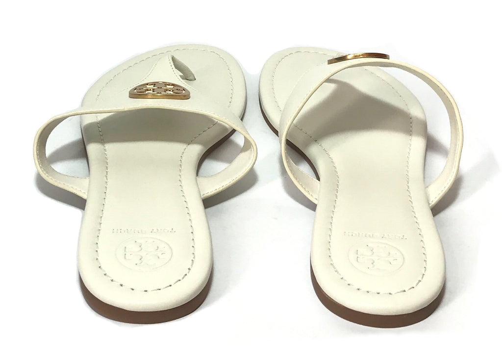 Tory Burch White Leather & Gold Logo Sandals | Brand New |
