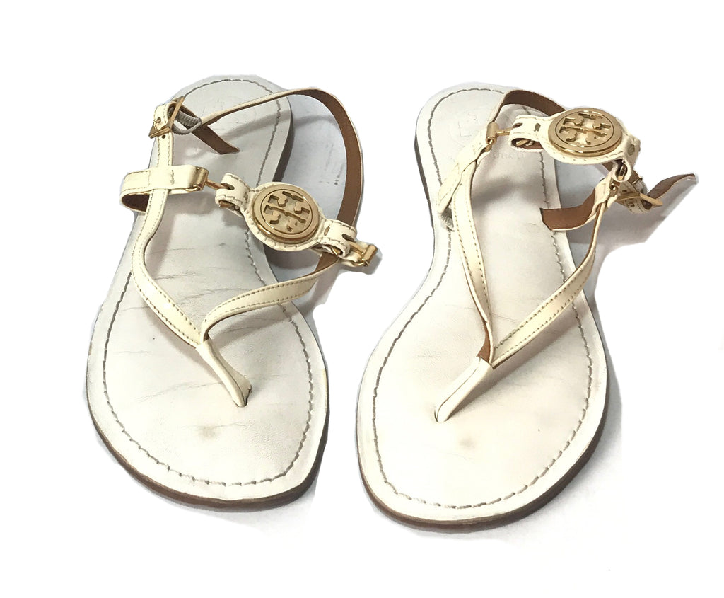 Tory Burch White Logo Thong Sandals | Pre Loved |