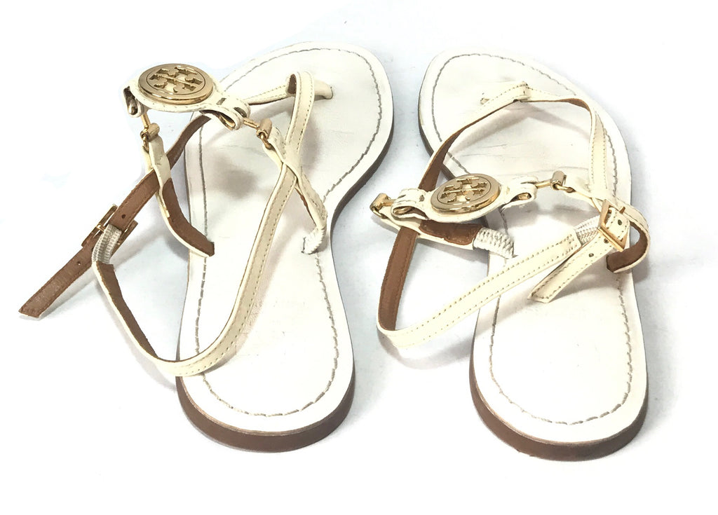 Tory Burch White Logo Thong Sandals | Pre Loved |
