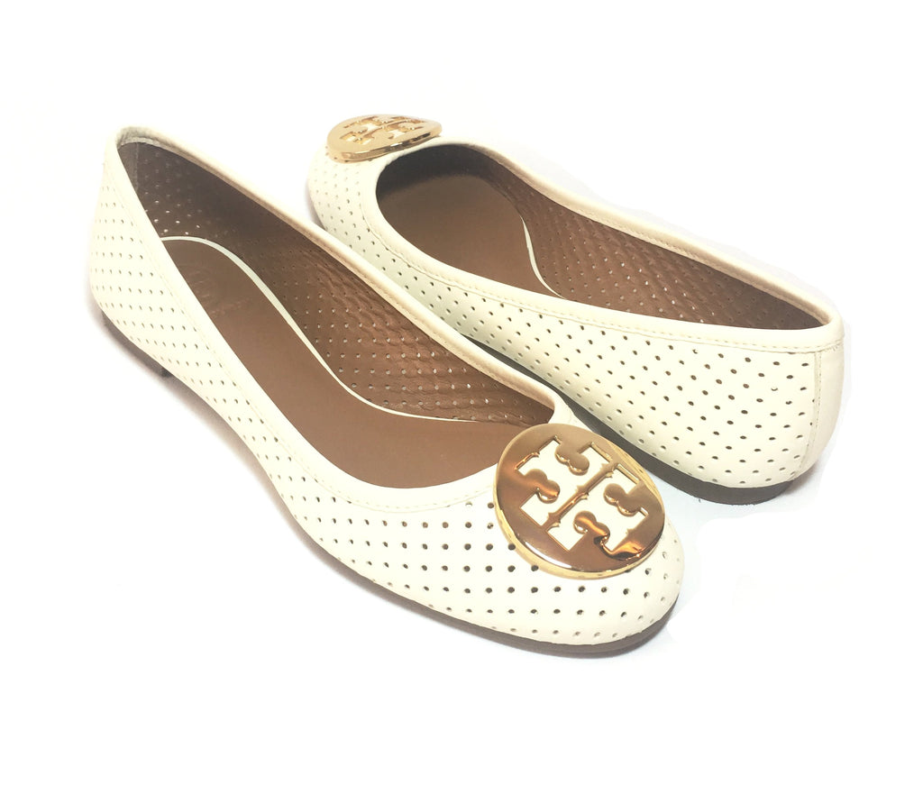 Tory Burch Ivory 'Perforated Reva' Ballet Flat | Brand New |