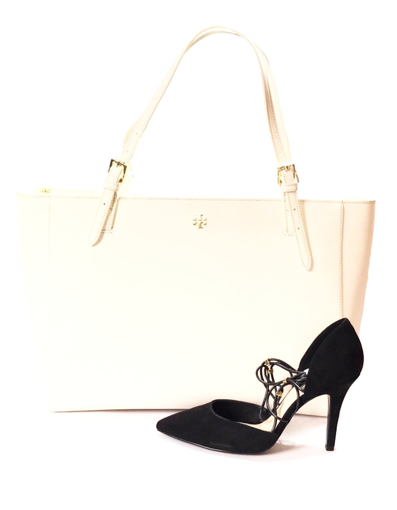 Tory Burch White 'YORK' Buckle Leather Tote | Like New |