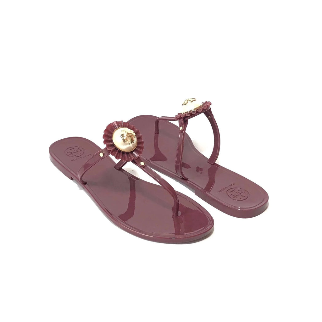 Tory Burch 'Melody' Pearl Maroon Gold Jelly Sandals | Gently Used |