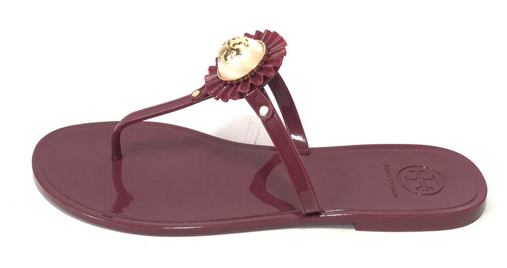 Tory Burch 'Melody' Pearl Maroon Gold Jelly Sandals | Gently Used |