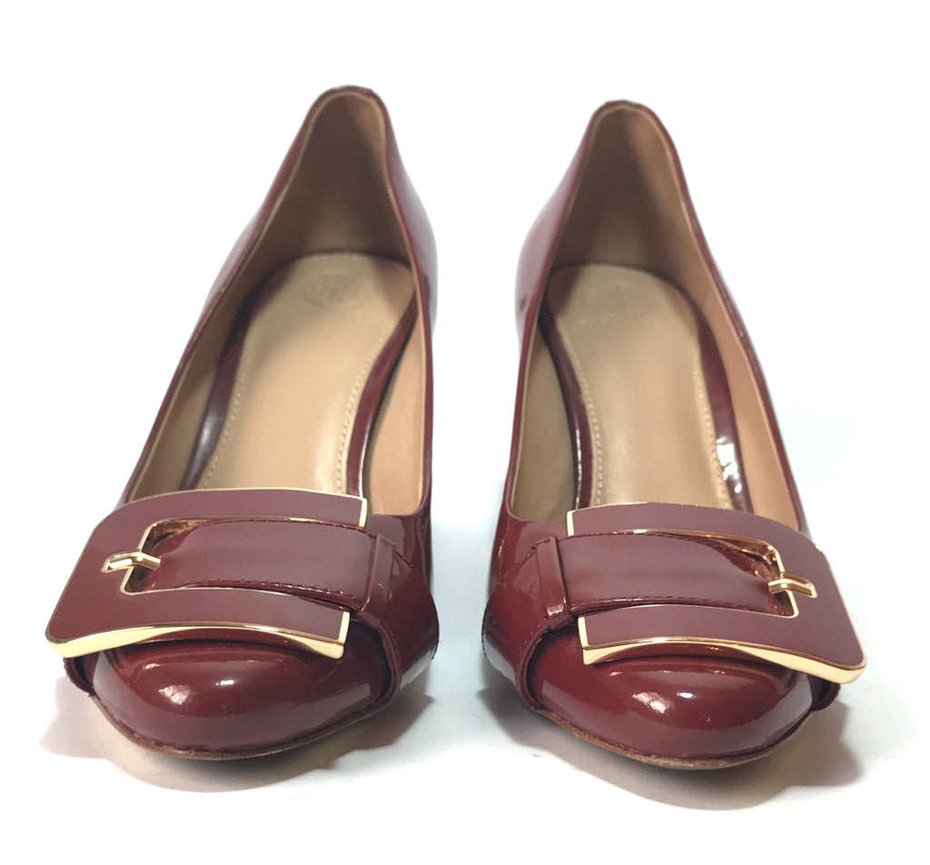Tory Burch Maroon Buckle Patent Leather Pumps | Gently Used |