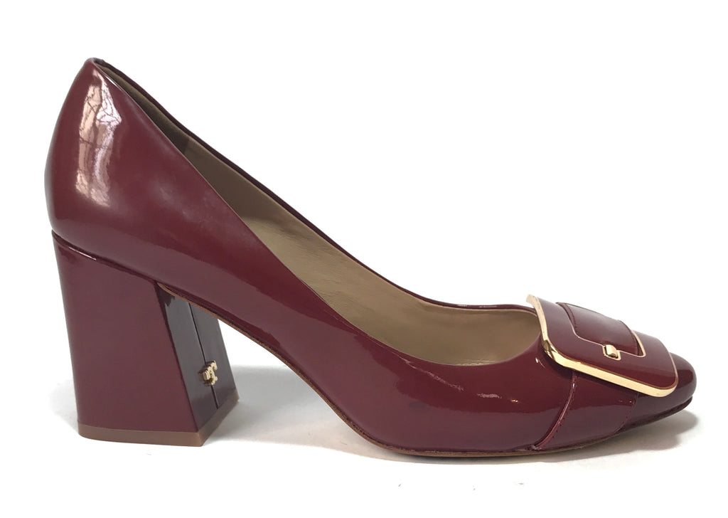 Tory Burch Maroon Buckle Patent Leather Pumps | Gently Used |