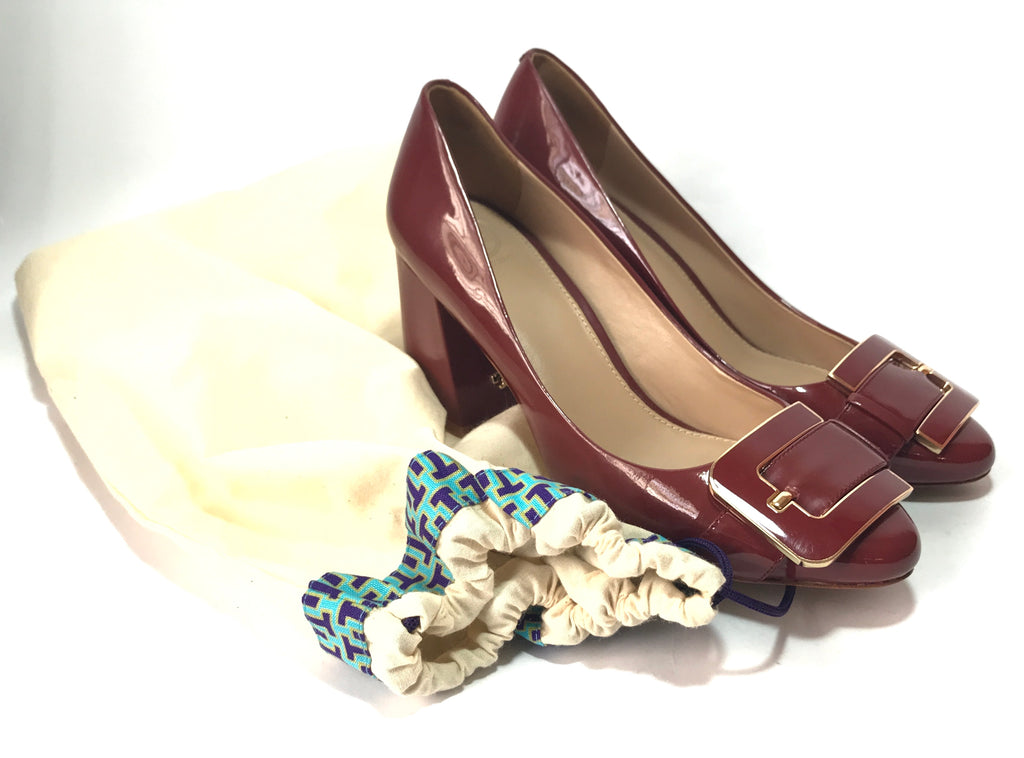Tory Burch Maroon Buckle Patent Leather Pumps | Gently Used |