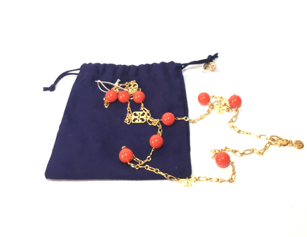 Tory Burch Colorful Evie Logo Chain Rosary Necklace | Brand New |