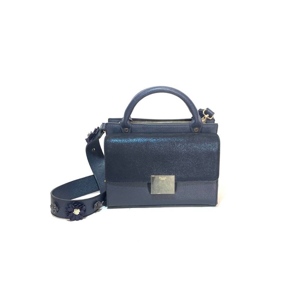 DUNE Navy Flower Strap Satchel | Gently Used |