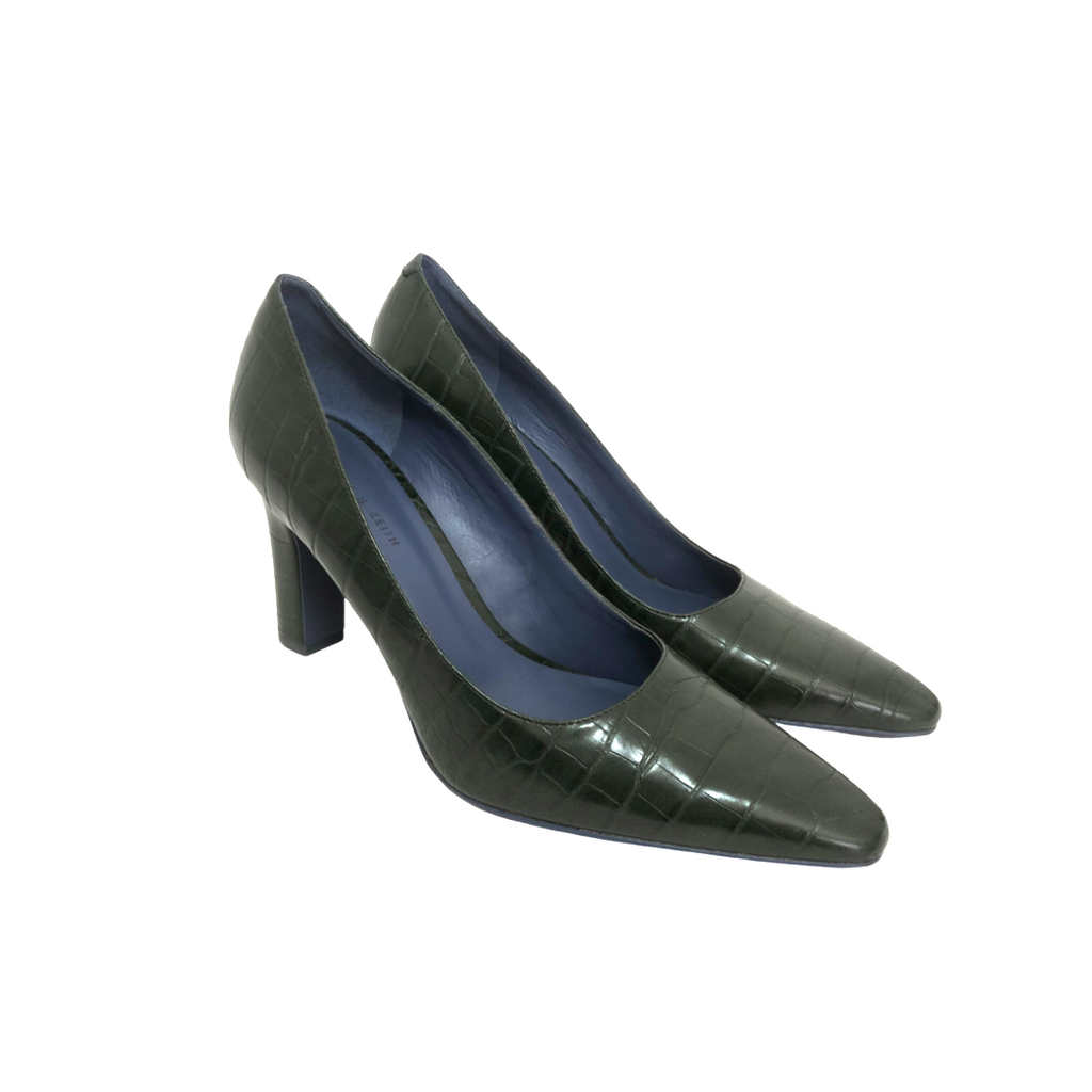 Charles & Keith Army Green Croc Textured Pumps | Like New |