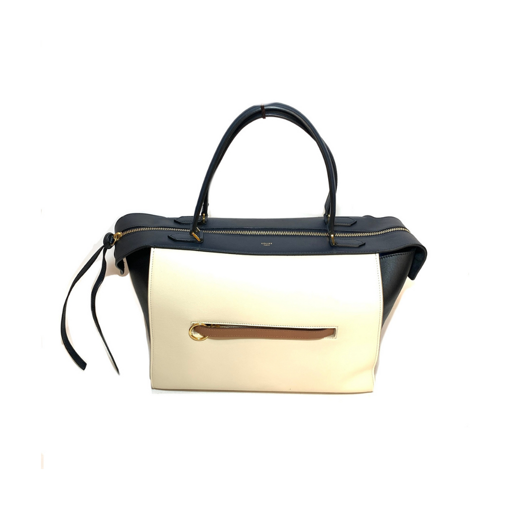 Celine Black & Cream Leather 'Ring' Tote | Gently Used |
