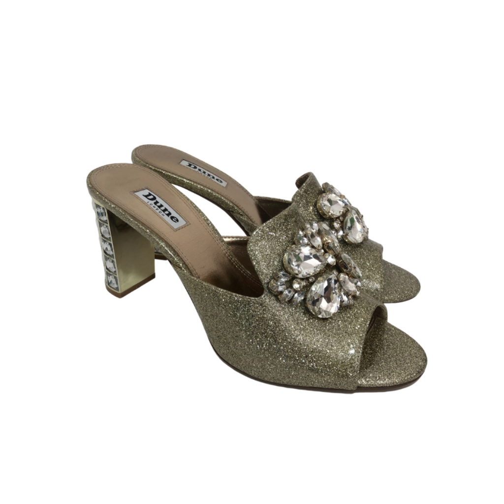 DUNE 'Mauriti' Gold Rhinestone Heels | Pre Loved |
