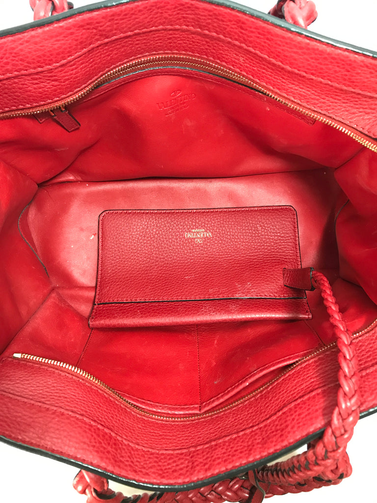 Valentino Red Leather Braided Handles Tote | Pre Loved |