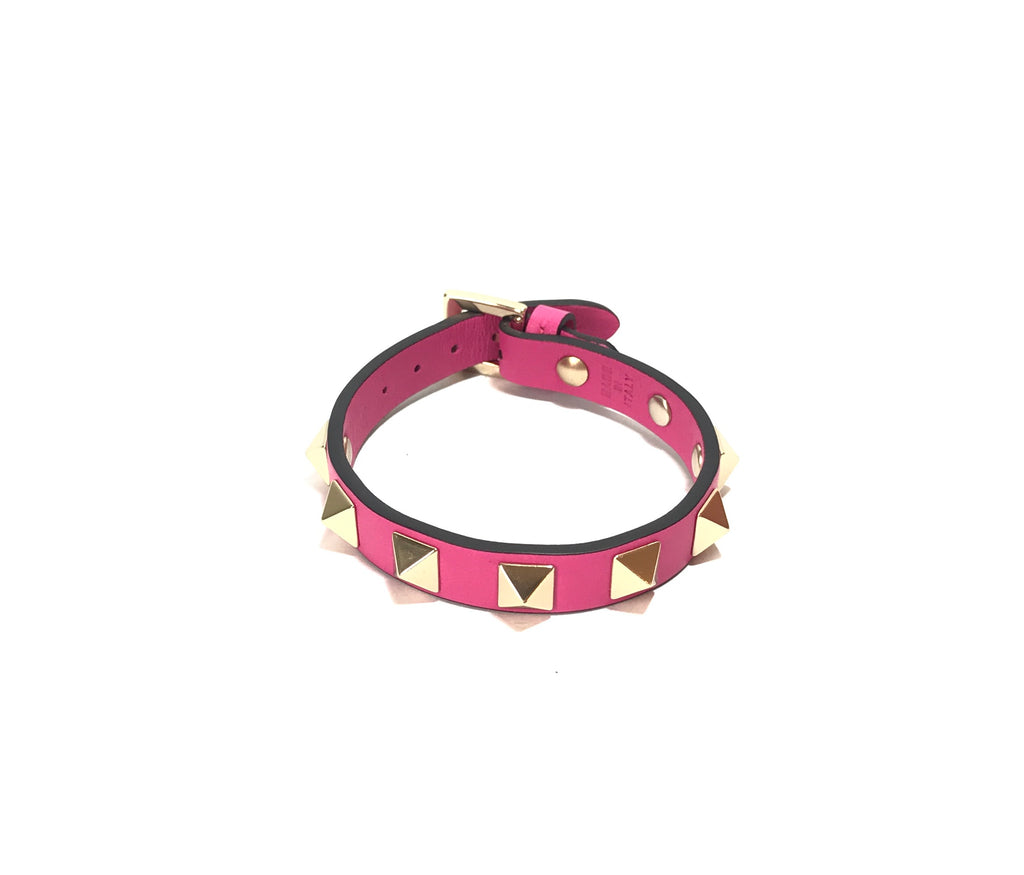 VALENTINO Bright Pink Rockstud Leather Bracelet | Brand New |