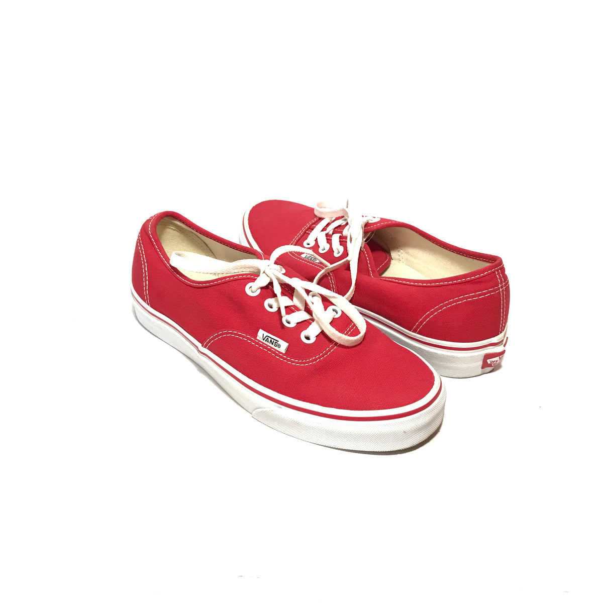 Vans red canvas online shoes