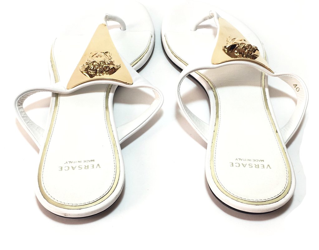 Versace White & Gold Thong Sandals | Gently Used |