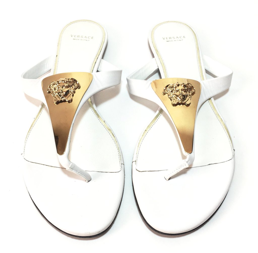 Versace White & Gold Thong Sandals | Gently Used |