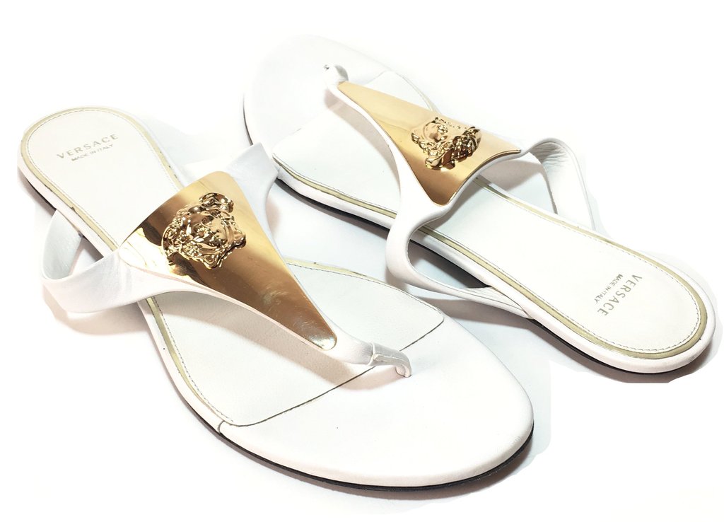 Versace White & Gold Thong Sandals | Gently Used |