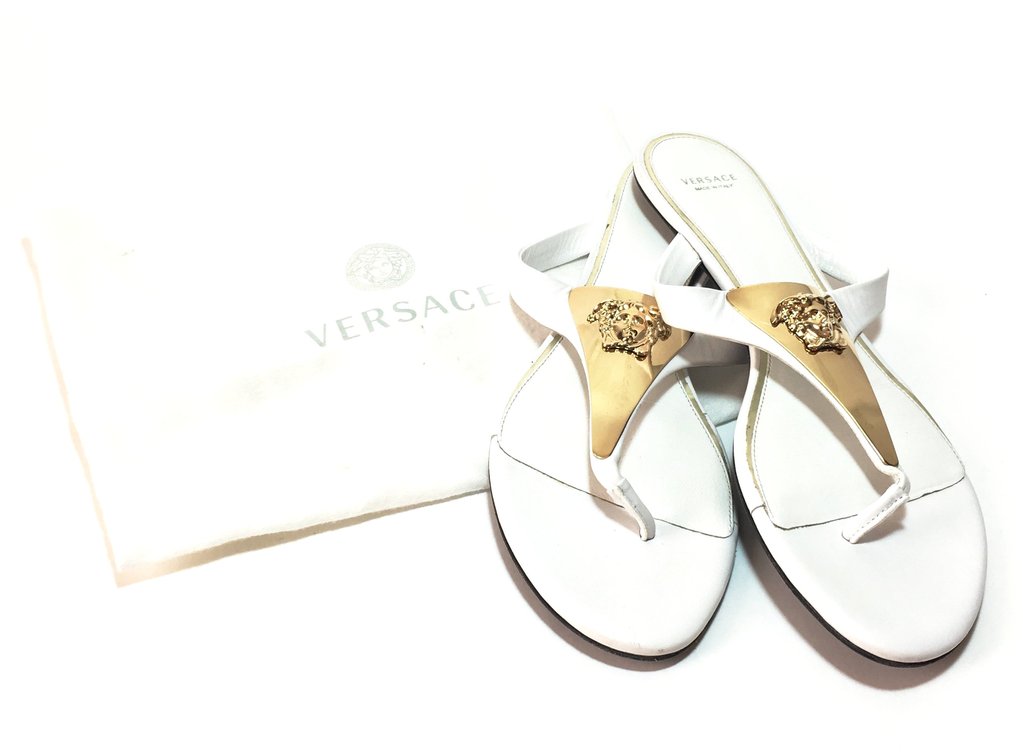 Versace White & Gold Thong Sandals | Gently Used |