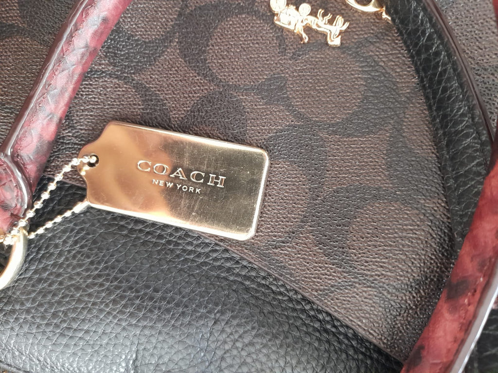 Coach Black Pebbled Leather with Monogram Pocket Satchel | Pre Loved |