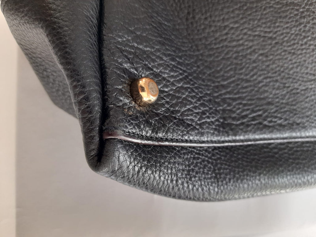 Coach Black Pebbled Leather with Monogram Pocket Satchel | Pre Loved |