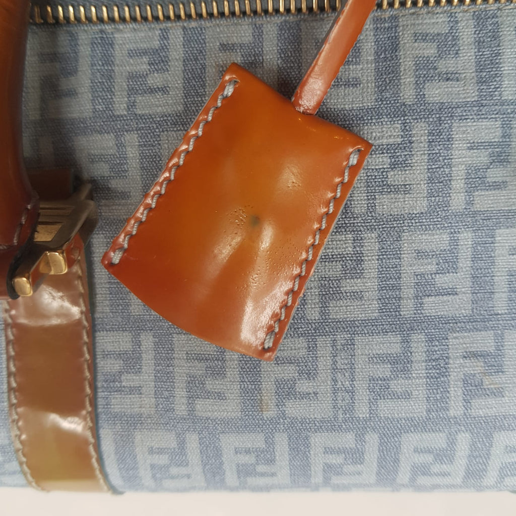 Fendi Blue and Brown Monogram Denim & Leather Tote | Pre Loved |