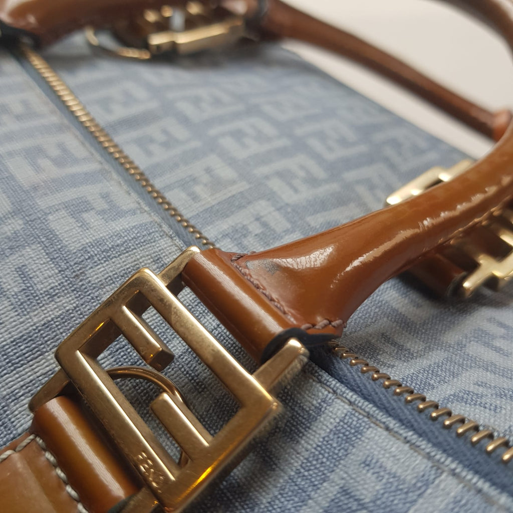 Fendi Blue and Brown Monogram Denim & Leather Tote | Pre Loved |