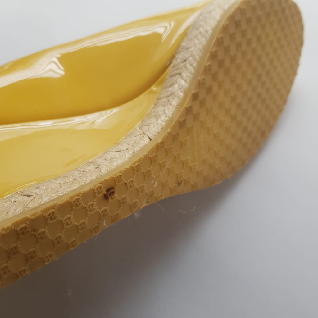 Gucci Yellow Patent Leather Horsebit Peep-toe Wedges | Gently Used |