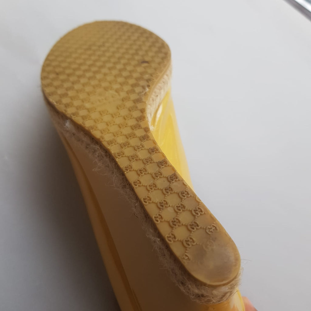 Gucci Yellow Patent Leather Horsebit Peep-toe Wedges | Gently Used |