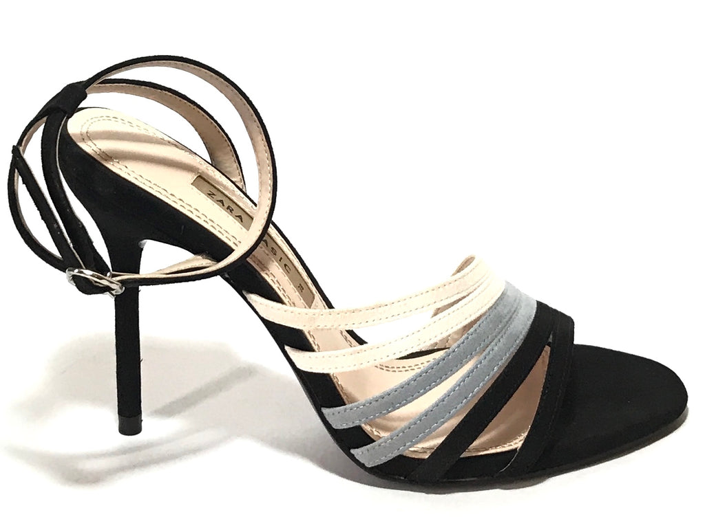ZARA Black, Grey & White Suede Heels | Brand New |