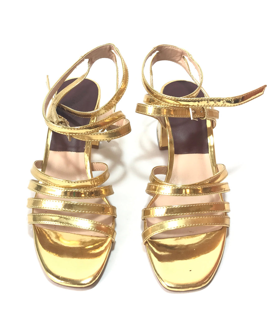 ZARA Gold Strappy Block Heels | Pre Loved |