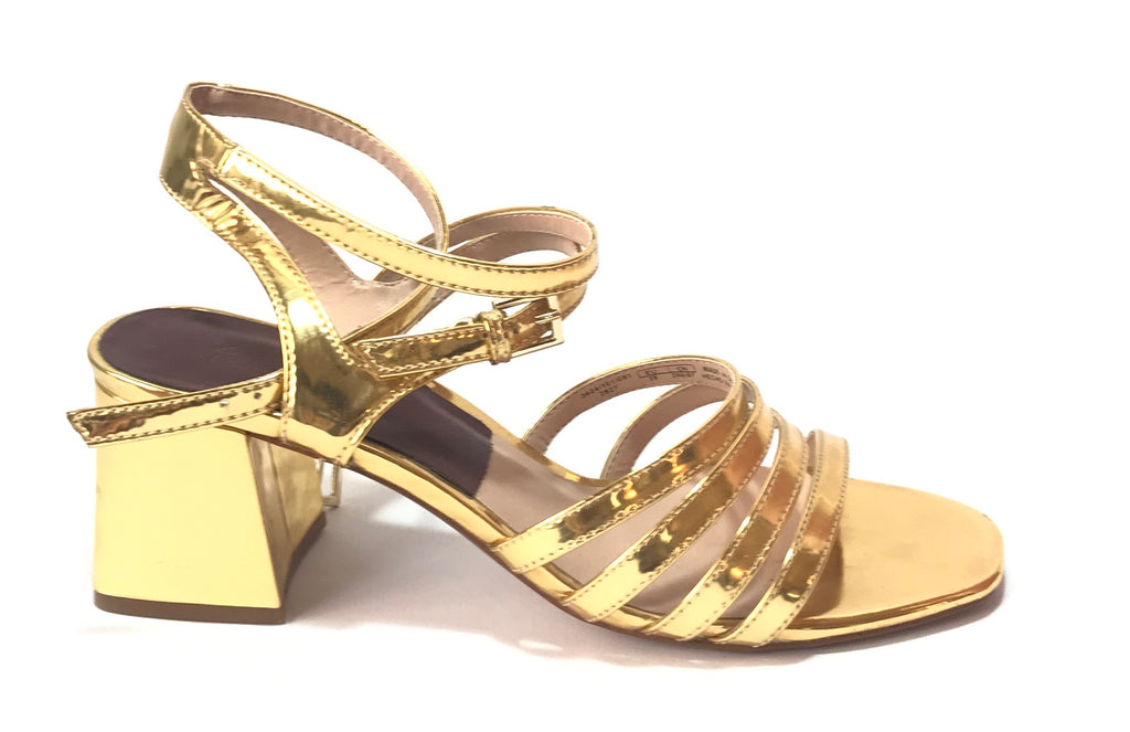ZARA Gold Strappy Block Heels | Pre Loved |