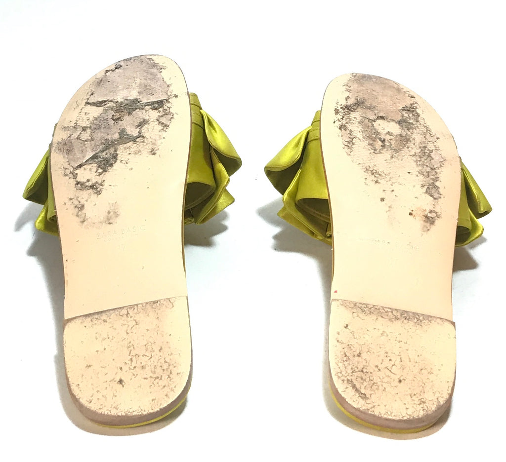 ZARA Lime Green Satin Frill Sandals | Pre Loved |