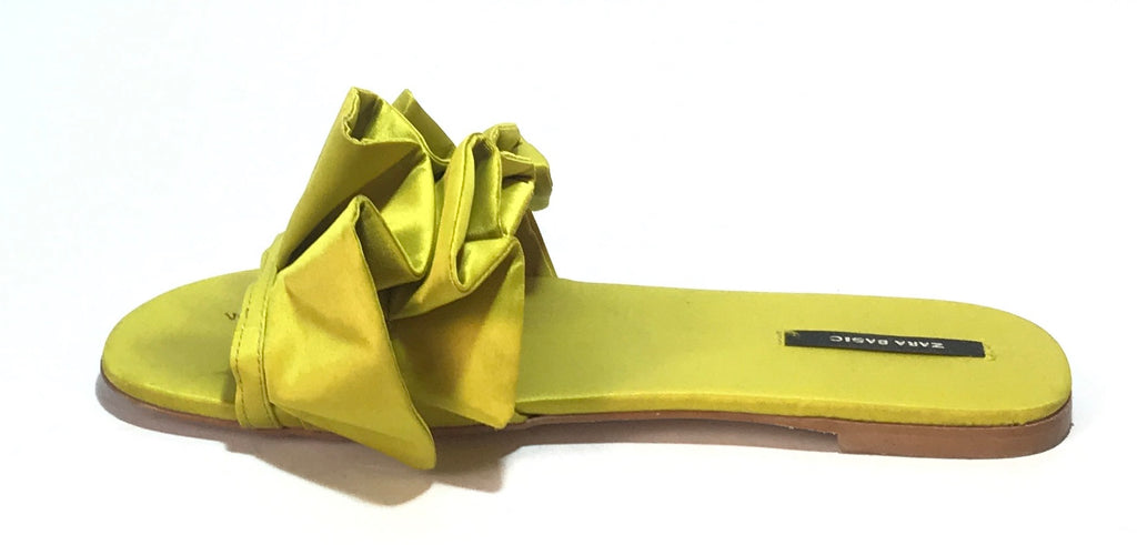 ZARA Lime Green Satin Frill Sandals | Pre Loved |