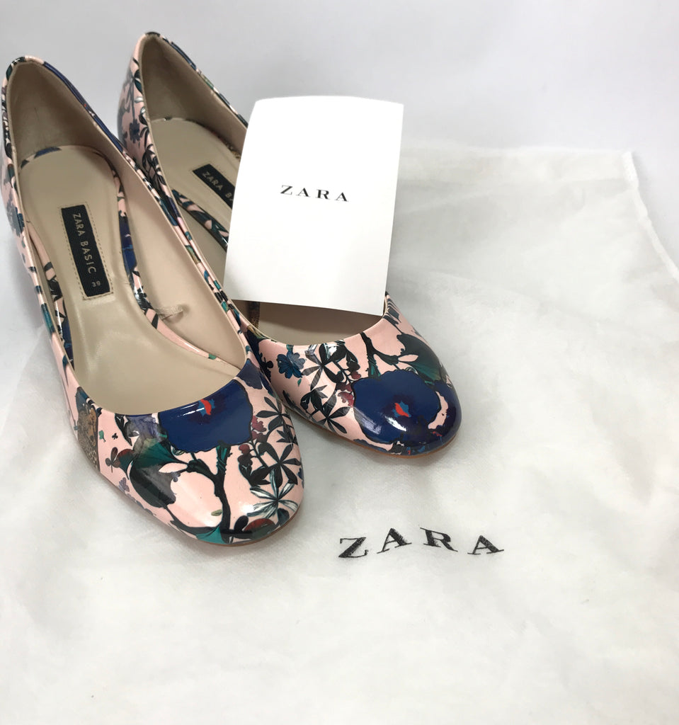 ZARA Pink Floral Printed Block Heels | Gently Used |
