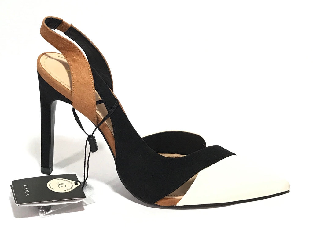 ZARA White, Black & Mustard Pointed Heels | Brand New |