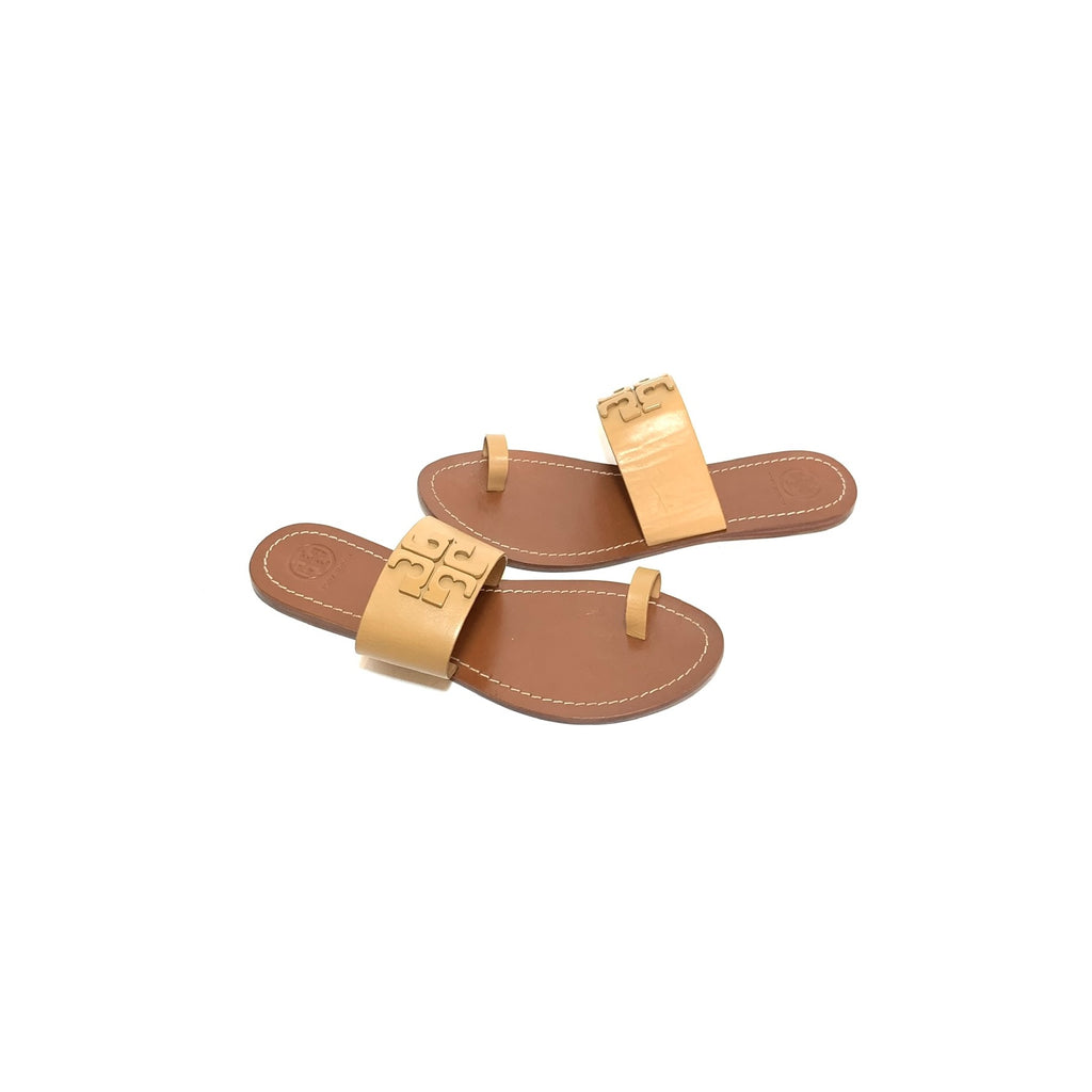 Tory Burch Beige Leather 'Lowell 2' Flat Slides | Gently Used |