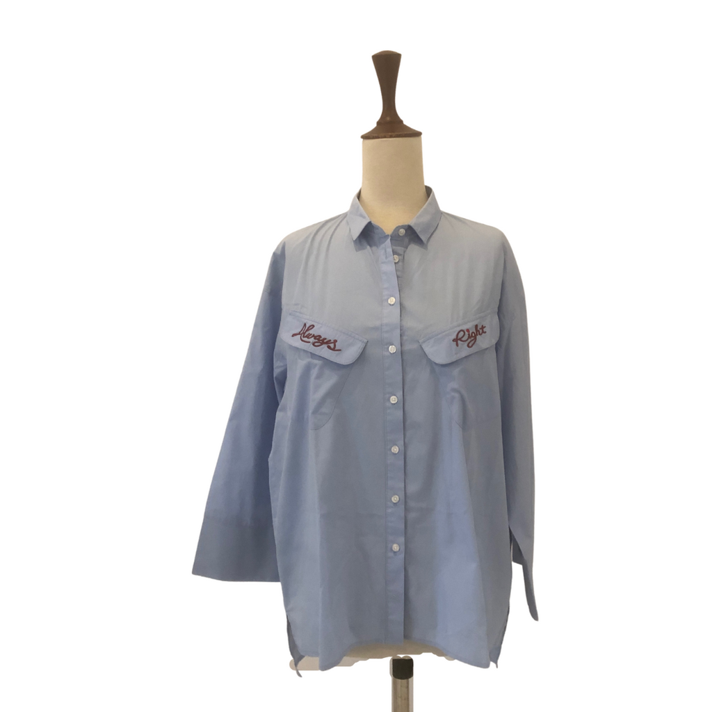 Mango Blue Embroidered Collared Shirt | Pre Loved |