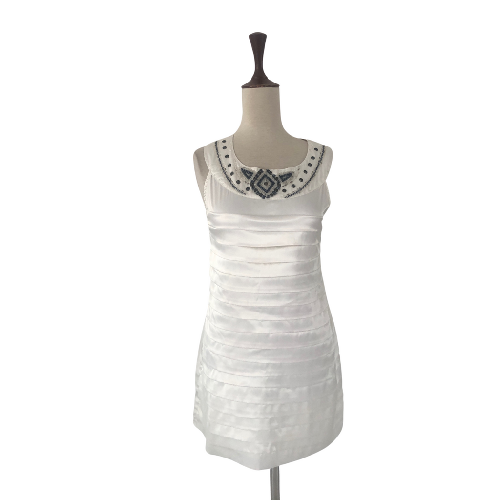 Armani Exchange White Beaded Pleated Satin Dress | Pre Loved |