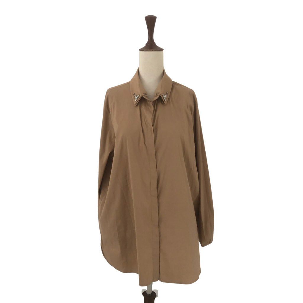 Voyage By Marina Rinaldi Beige Rhinestone Collar Shirt | Gently Used |