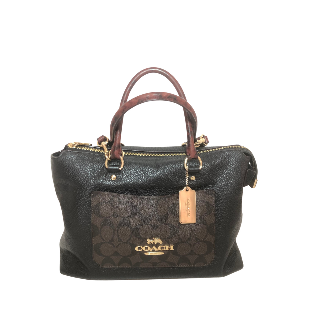 Coach Black Pebbled Leather with Monogram Pocket Satchel | Pre Loved |