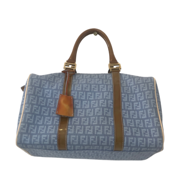 Fendi Blue and Brown Monogram Denim & Leather Tote | Pre Loved |