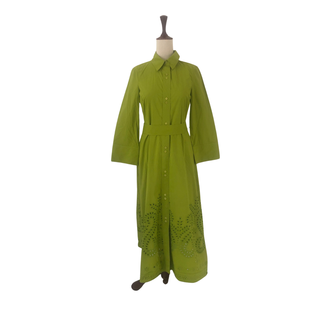 ZARA Lime Green Collared Cut-work Dress | Gently Used