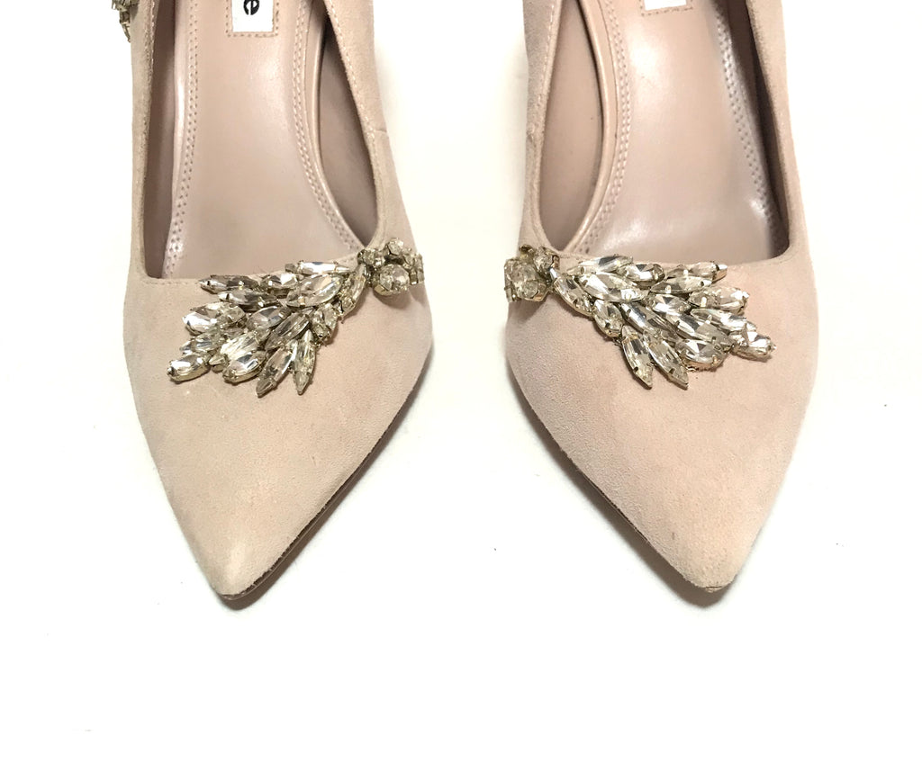 DUNE Nude Pink Suede Rhinestone Pumps | Pre Loved |