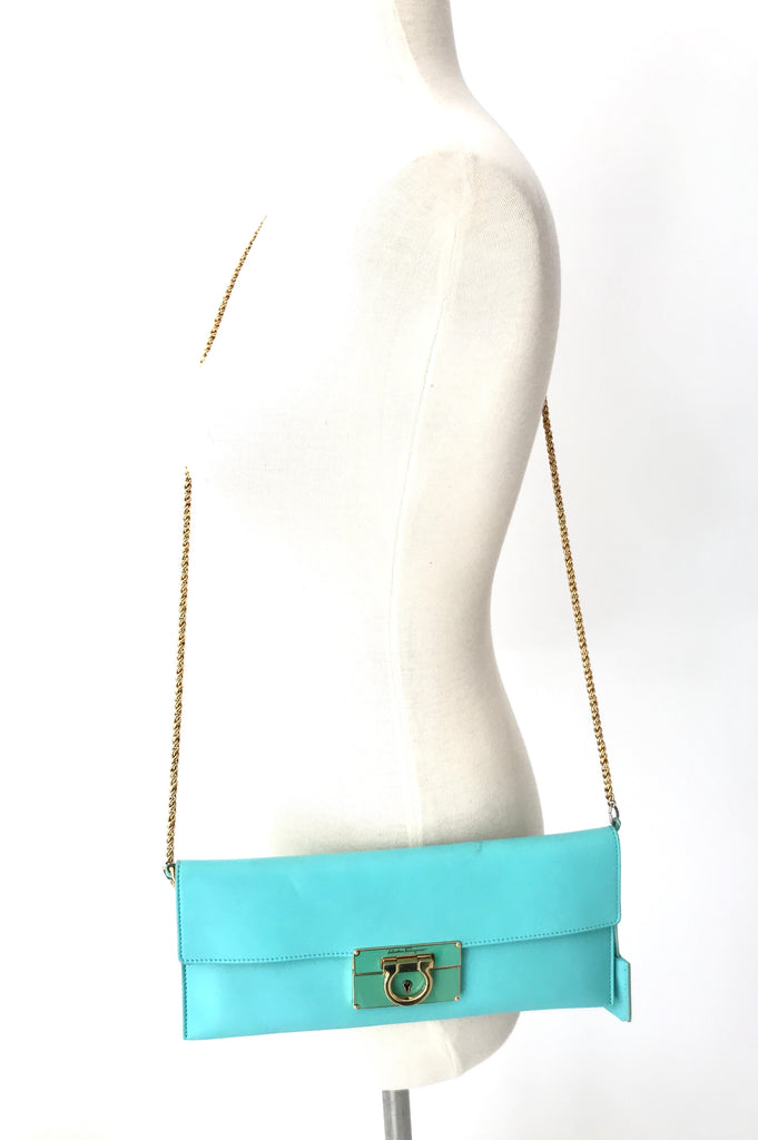 Salvatore Ferragamo Turquoise Leather Clutch | Gently Used |
